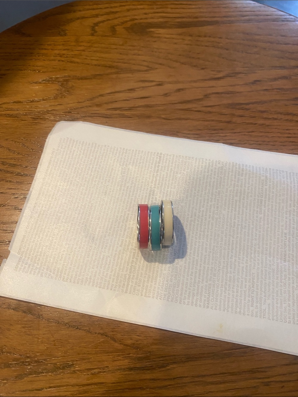 Lia Sophia Three-Piece Enamel Stackable Ring Set - Red, Teal, Cream
